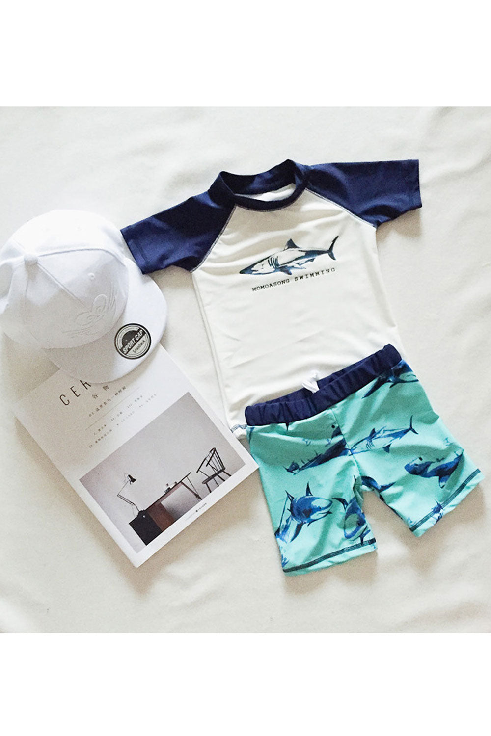 Baby Boys Classic Printed Pattern Short Sleeve Swimwear