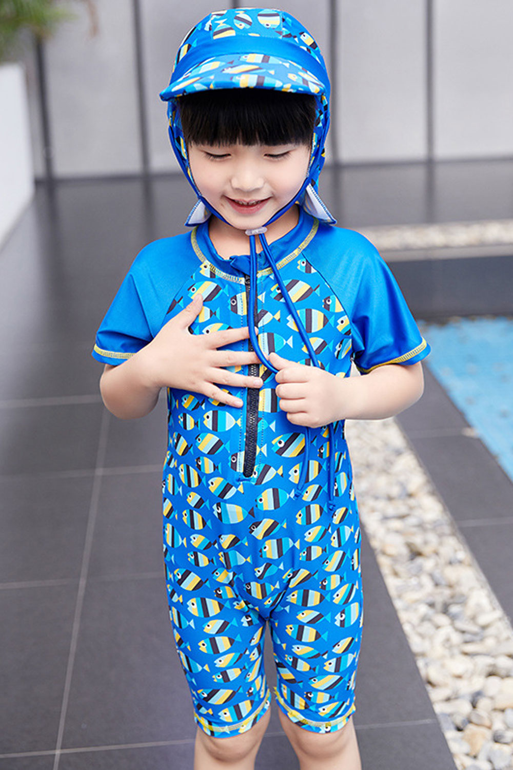 Baby Boys Zip Up Printed Style Short Sleeve One Piece Soft Swimwear