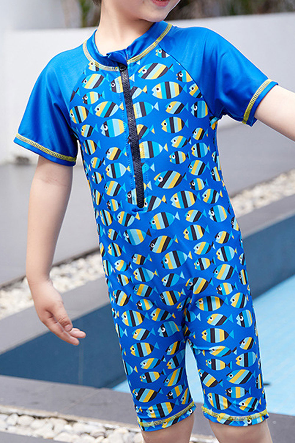 Baby Boys Zip Up Printed Style Short Sleeve One Piece Soft Swimwear