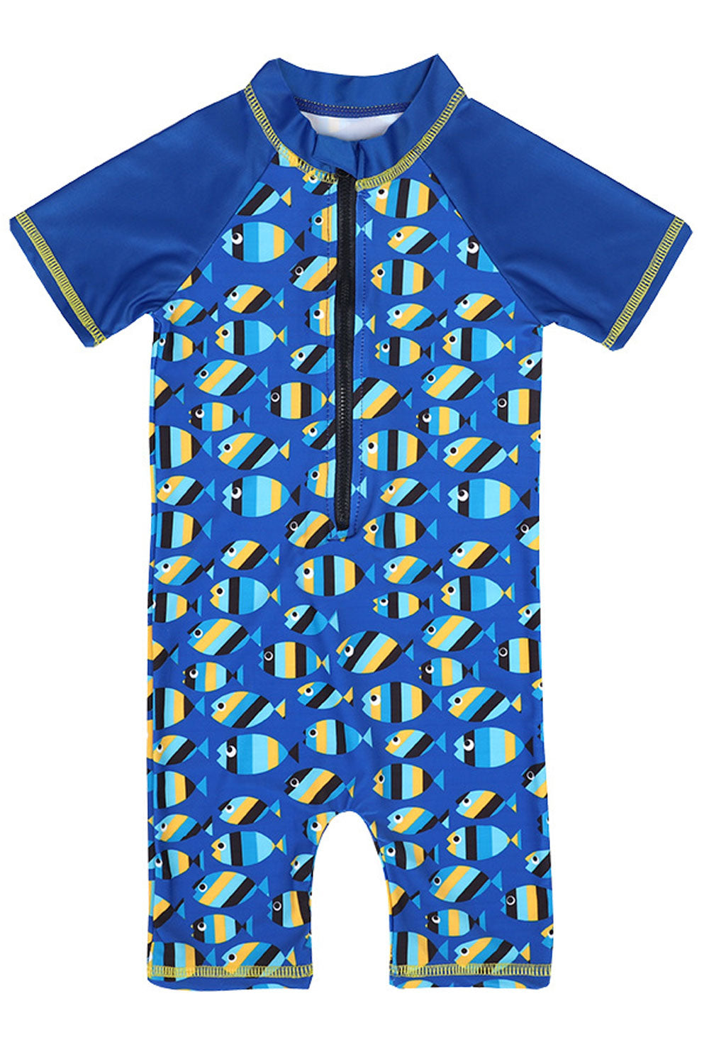 Baby Boys Zip Up Printed Style Short Sleeve One Piece Soft Swimwear