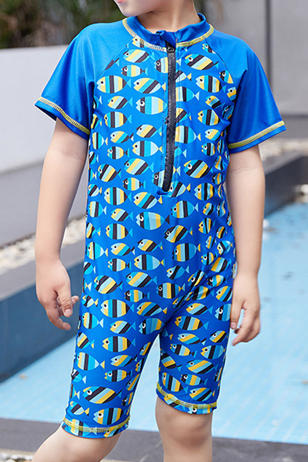 Baby Boys Zip Up Printed Style Short Sleeve One Piece Soft Swimwear