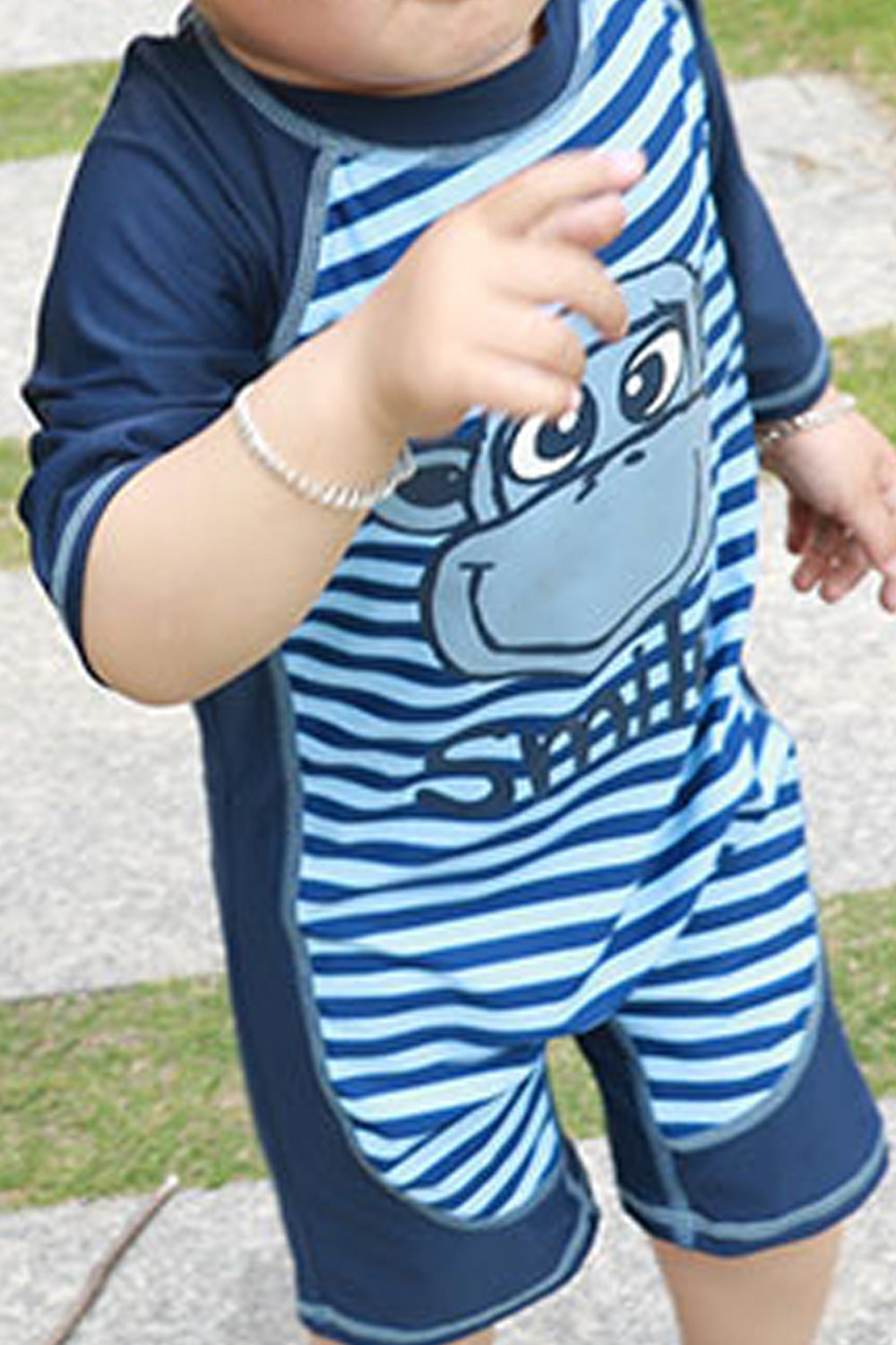 Baby Boys Round Neck Easy Cartoon Printed One Piece Flexible Swimwear