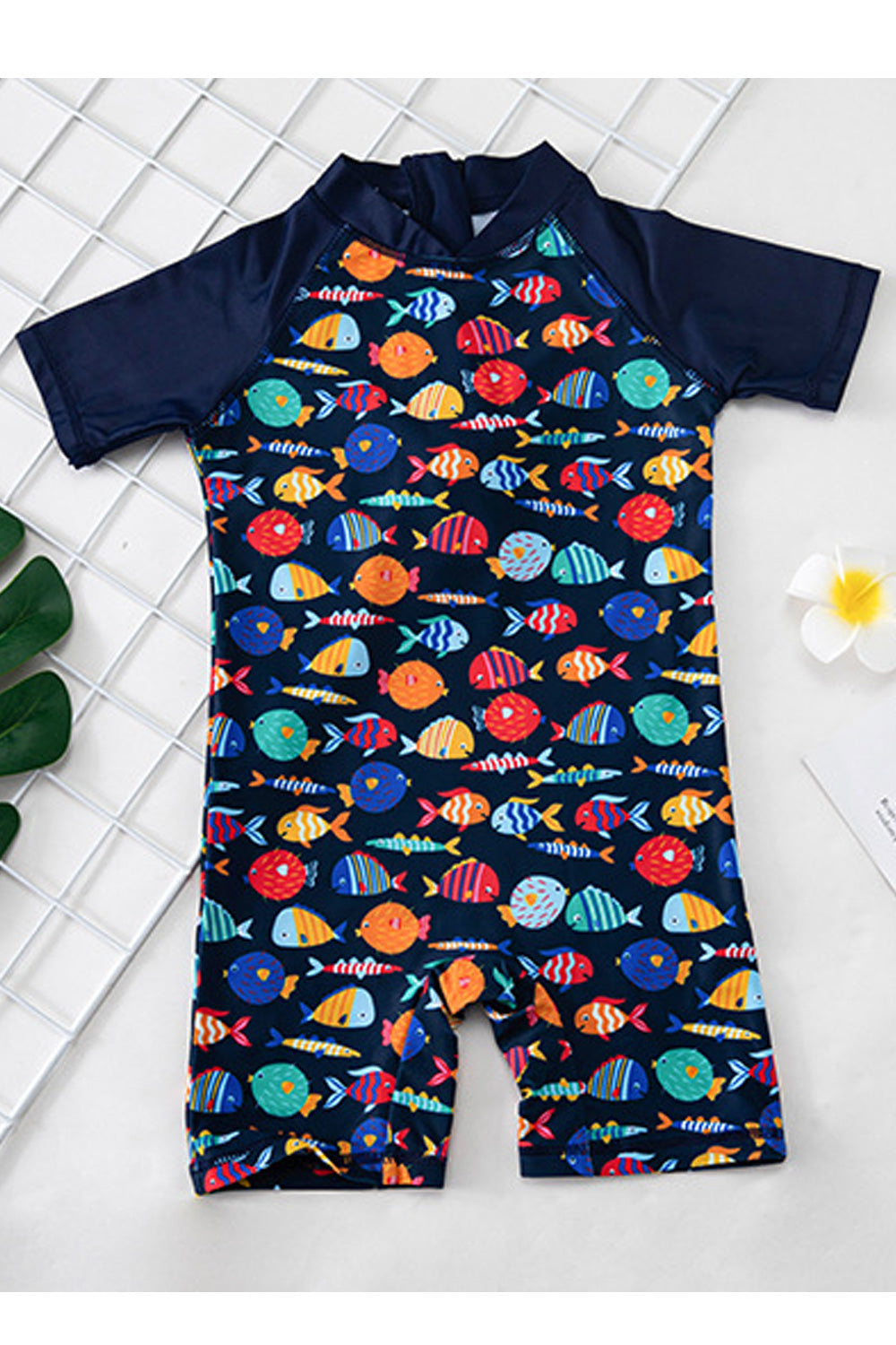 Baby Boys Short Sleeve Fish Printed Beautiful One Piece Elegant Swimwear