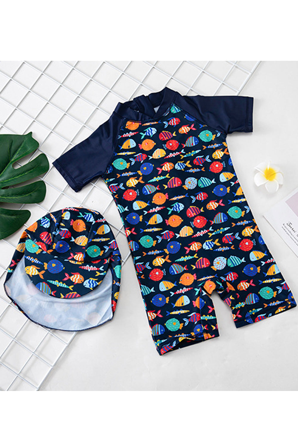 Baby Boys Short Sleeve Fish Printed Beautiful One Piece Elegant Swimwear