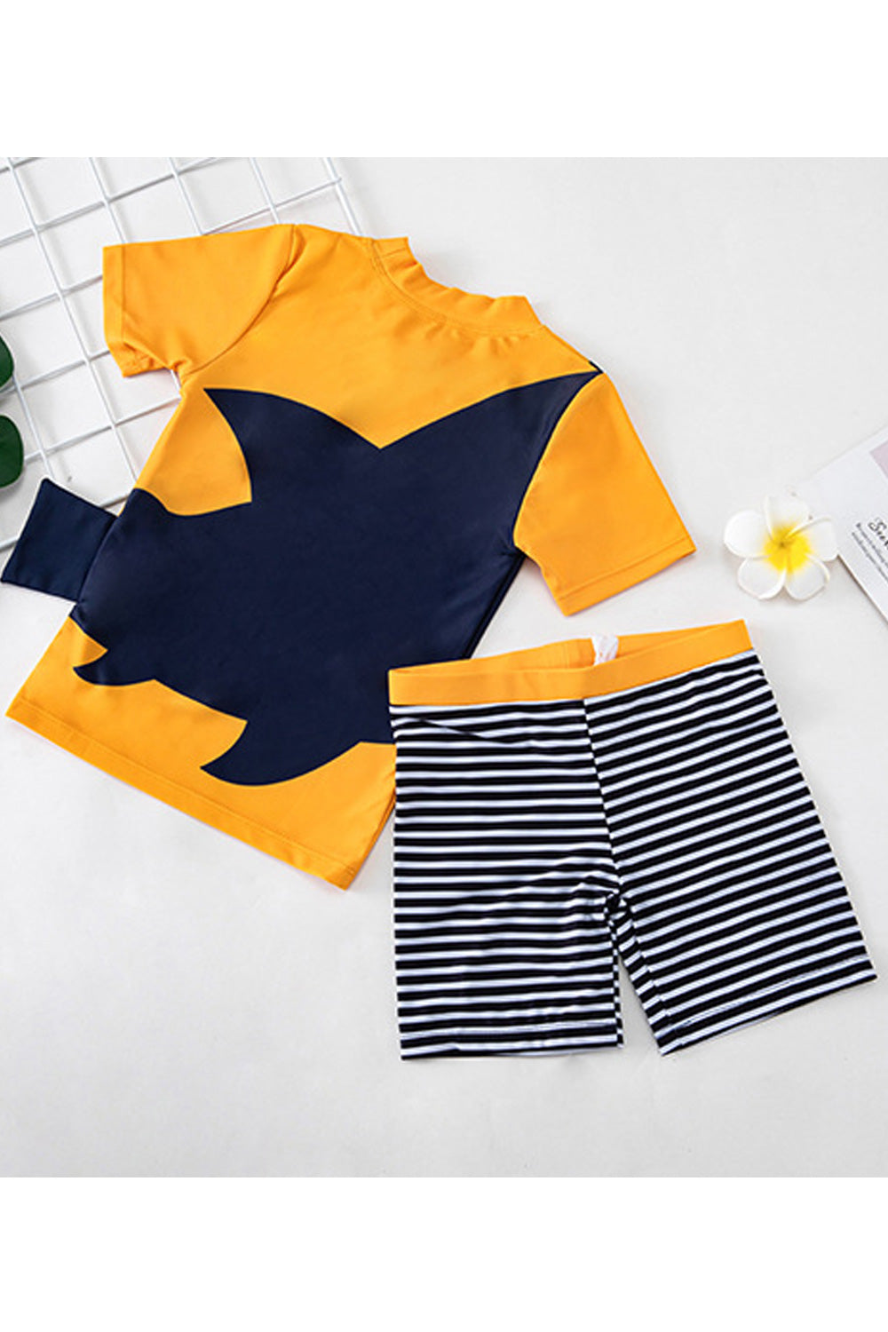 Baby Boys Short Sleeve Sunscreen Breathable Elastic Waist Swimwear