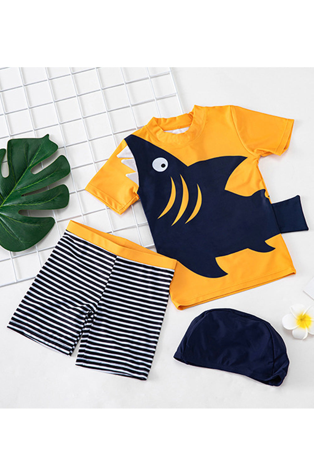 Baby Boys Short Sleeve Sunscreen Breathable Elastic Waist Swimwear
