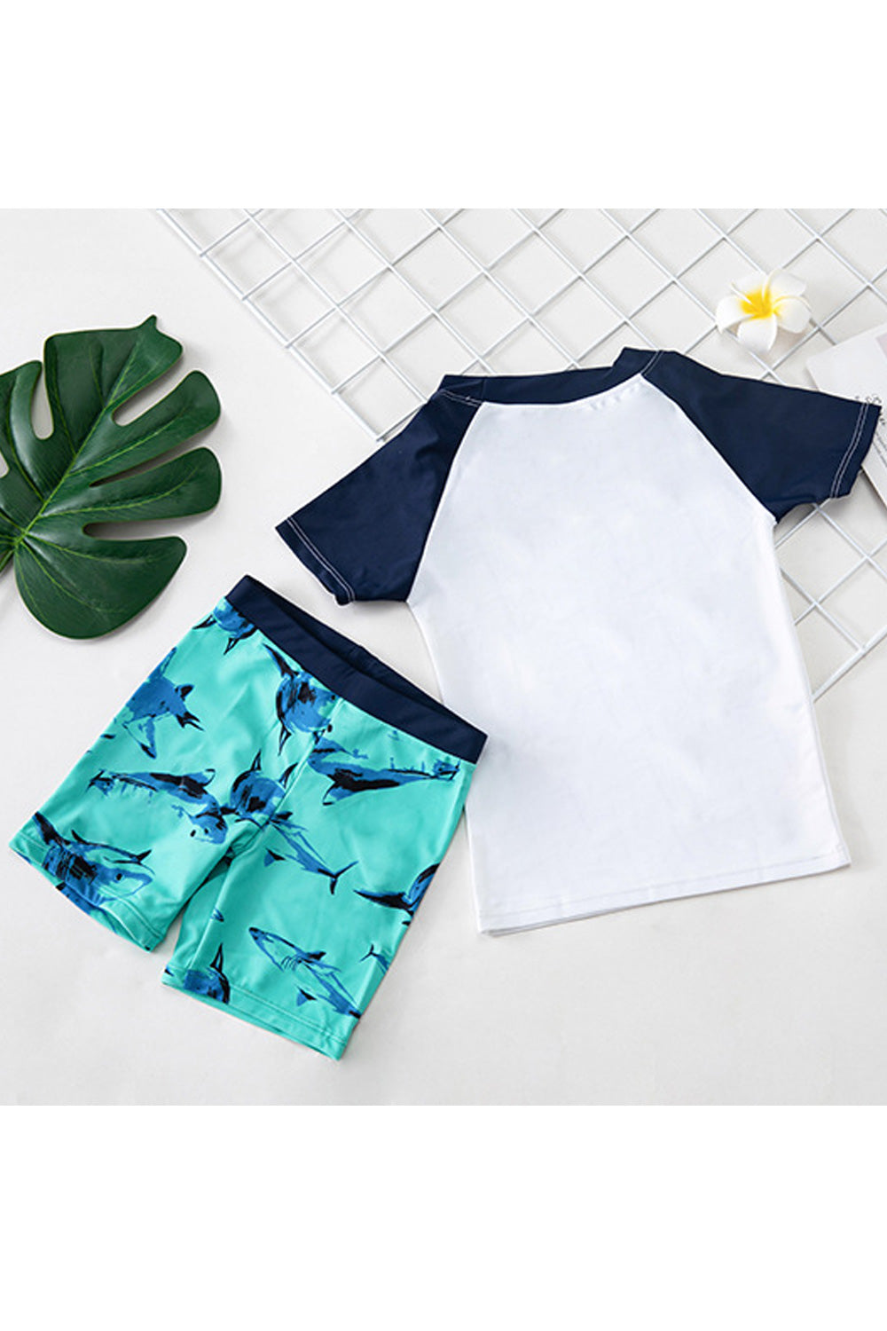 Baby Boys Elasticated Waist Two Piece Short Sleeve Printed Pattern Swimwear