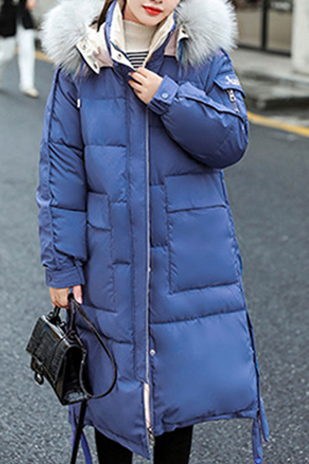 Women Mid Length Solid Pattern Long Sleeve Thick Pretty Warm Padded Jacket