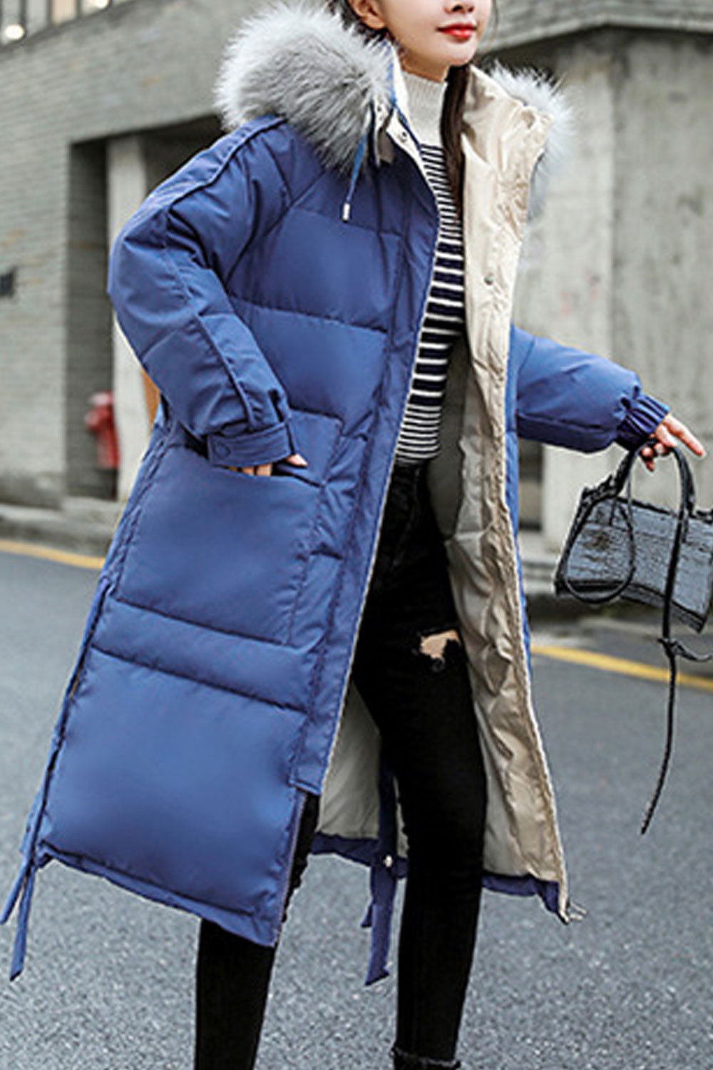 Women Mid Length Solid Pattern Long Sleeve Thick Pretty Warm Padded Jacket