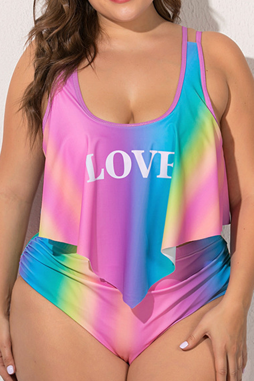 Women Smooth Letter Printed Style High Waist Adjustable Strap Two Piece Swimwear