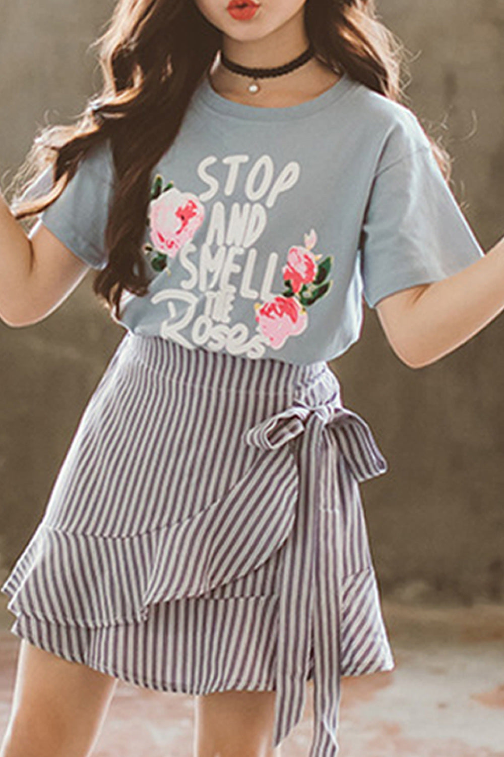 Kids Girls Awesome Printed Two Piece Ruffled Skirt Breathable Outfit Set