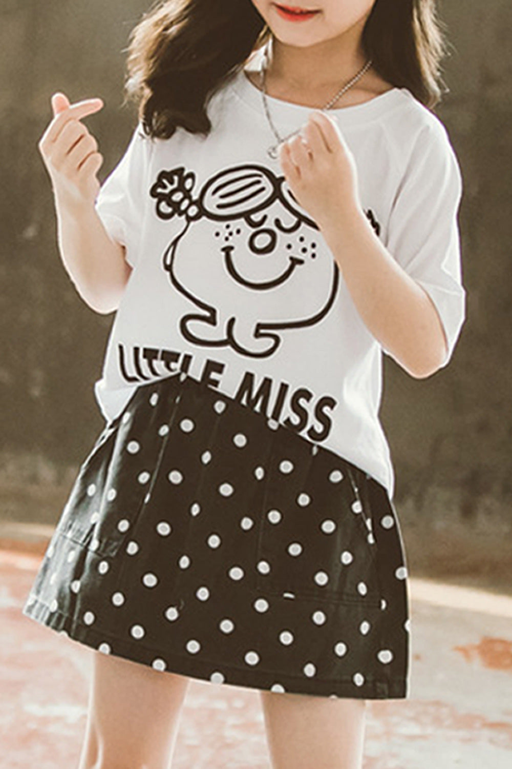 Kids Girls Lovely Cartoon Printed Short Sleeve Breathable Summer Outfit Set