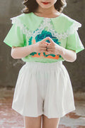 Kids Girls Amazing Printed Style Short Sleeve Elastic Waist Outfit