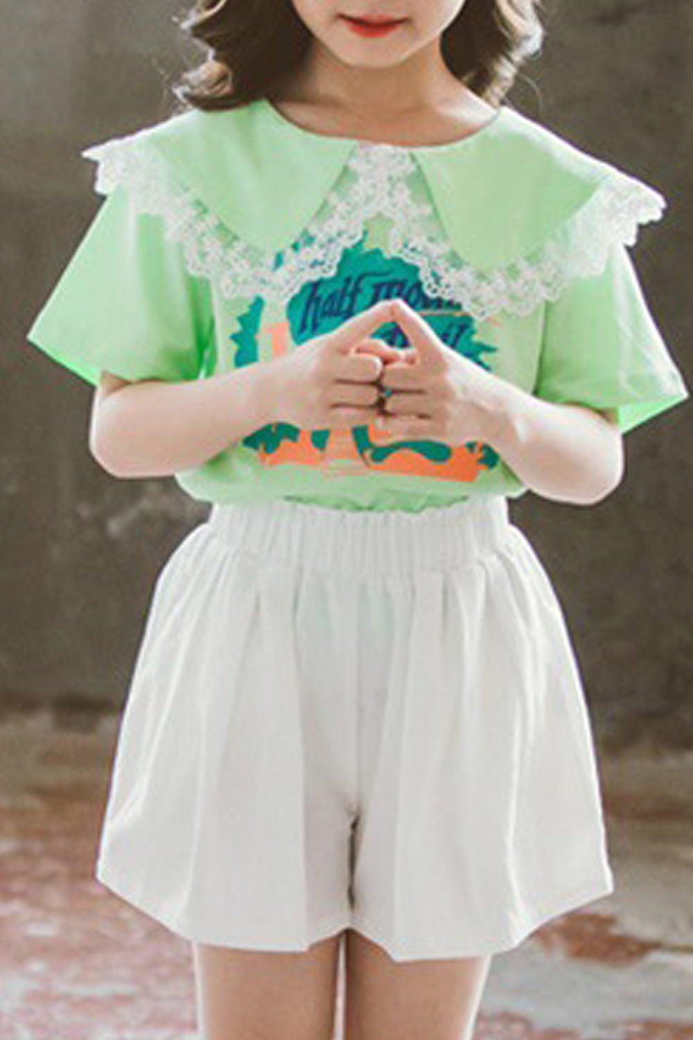Kids Girls Amazing Printed Style Short Sleeve Elastic Waist Outfit