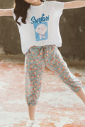 Kids Girls Awesome Printed Short Sleeve Two Piece Comfy Outfit Set