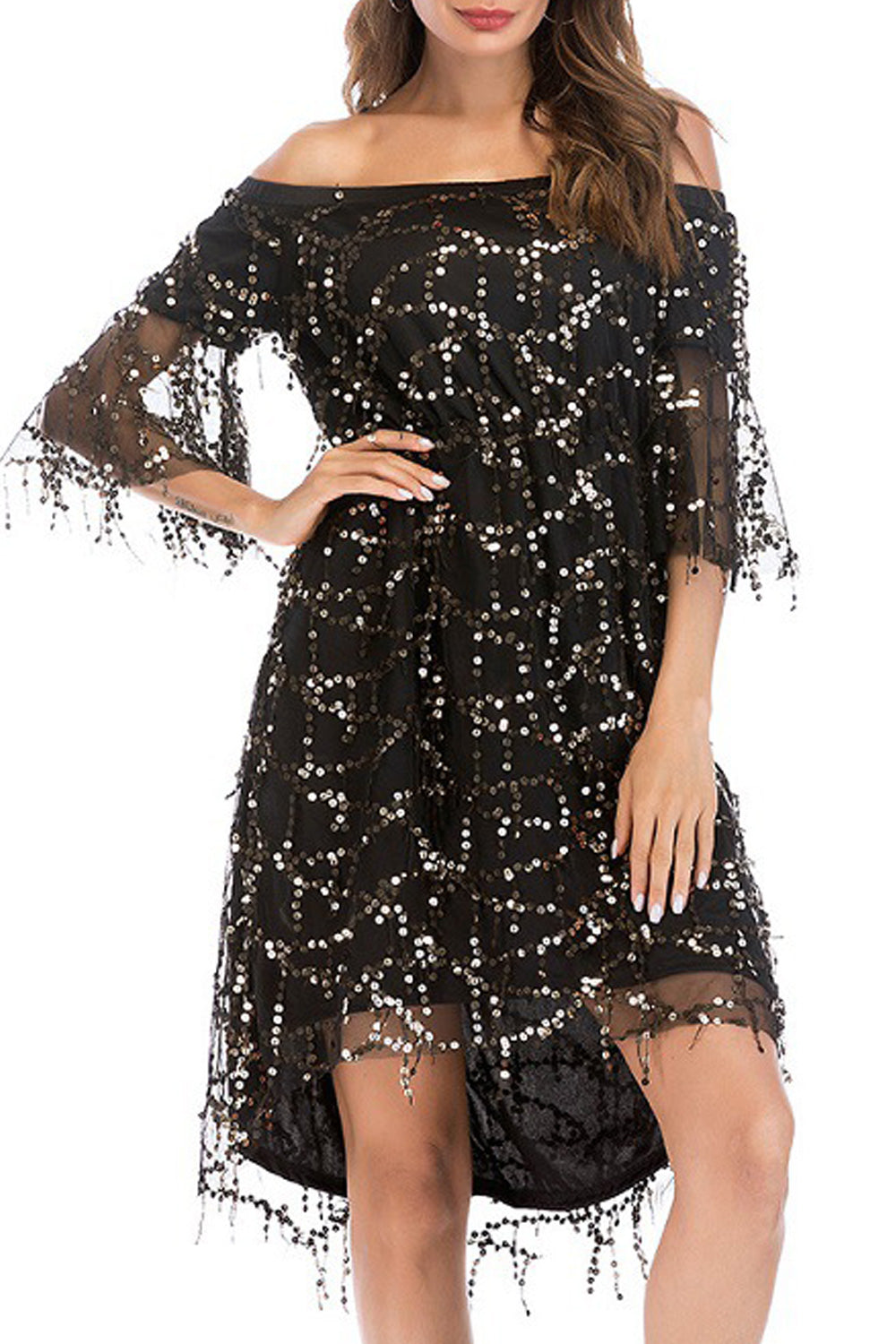 Women Breathable Loose Sequins Decorated Fashionable Soft Dress