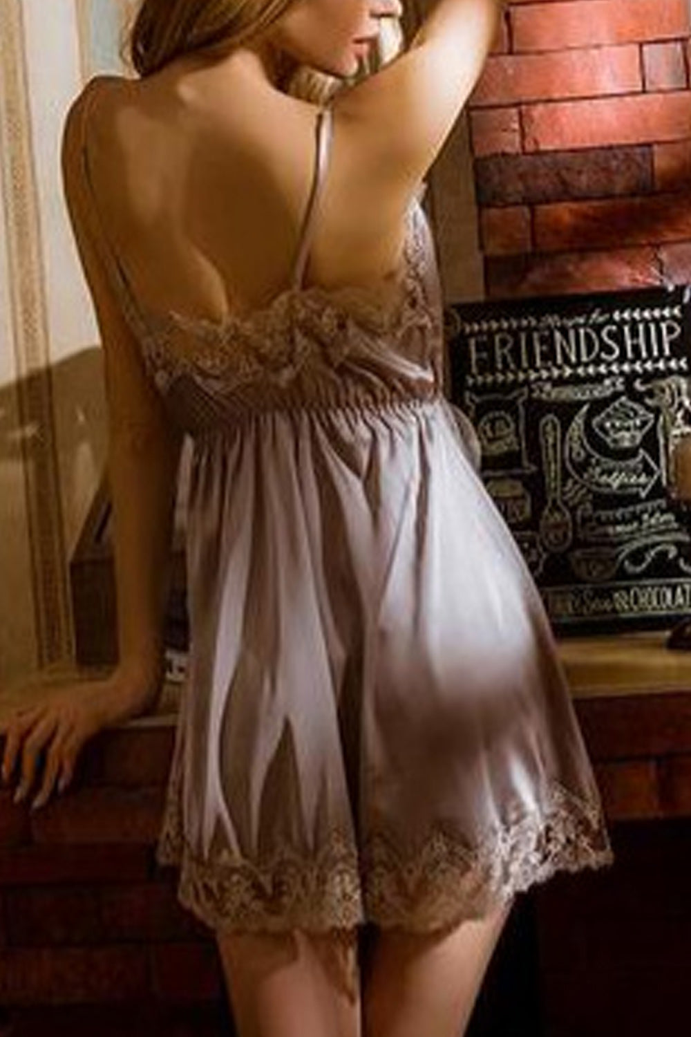 Women Deep Neck Adjustable Strap Lace Decorated Lingerie