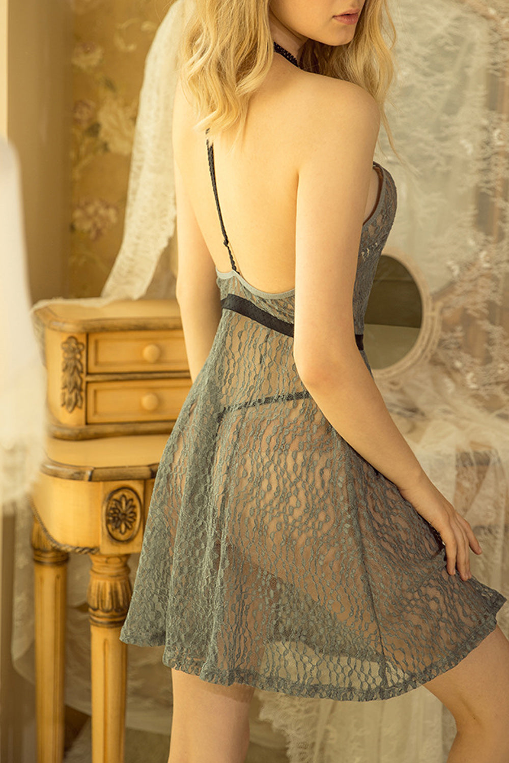 Women Halter Backless Hollow Neck Nightwear Lingerie
