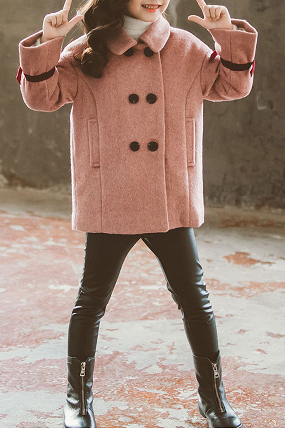Kids Girls Warm Solid Colored Long Sleeve Cute Collar Neck Trendy Coat