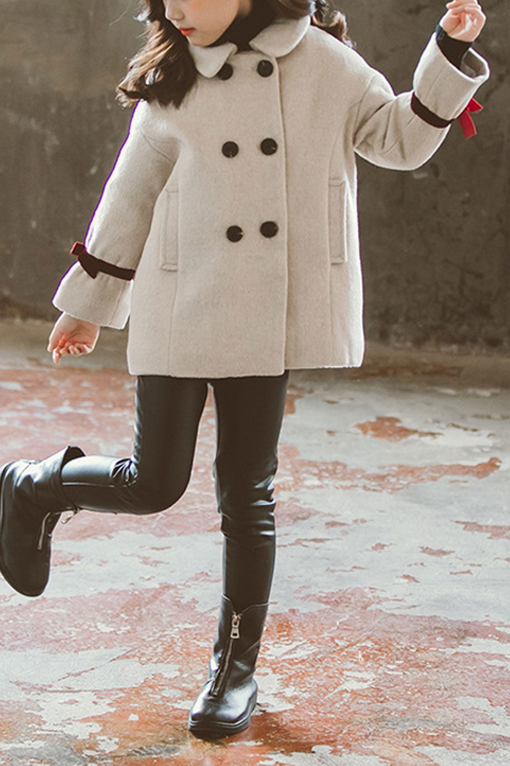 Kids Girls Warm Solid Colored Long Sleeve Cute Collar Neck Trendy Coat
