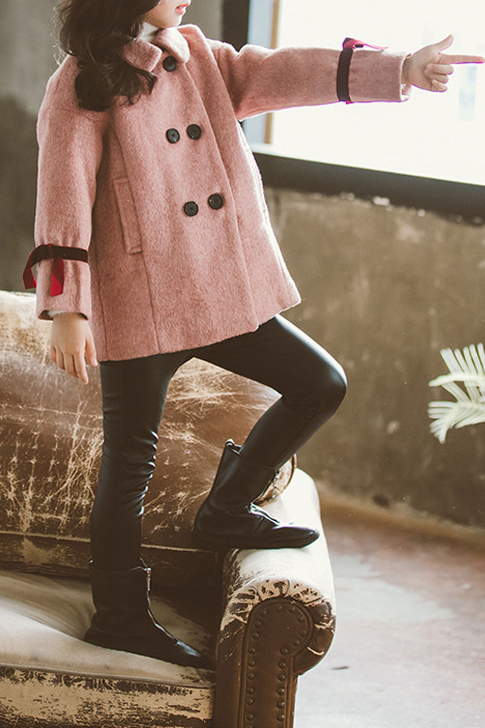 Kids Girls Warm Solid Colored Long Sleeve Cute Collar Neck Trendy Coat