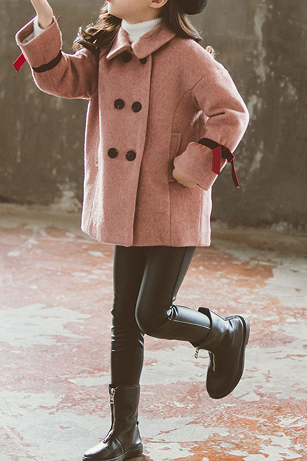 Kids Girls Warm Solid Colored Long Sleeve Cute Collar Neck Trendy Coat