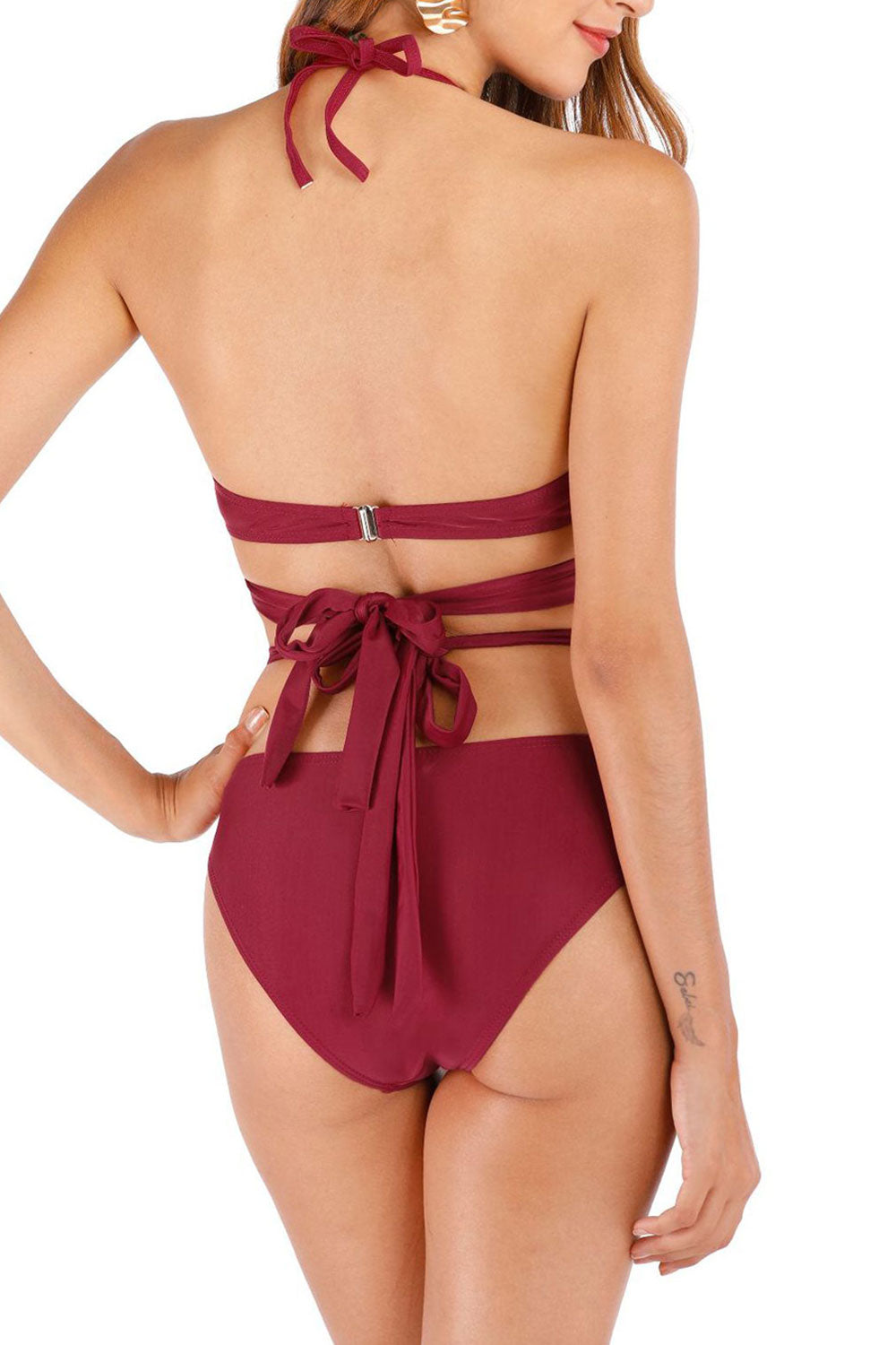 Women Solid Colored Strap Neck Easy Elegant Beach Summer ZBSWimwear