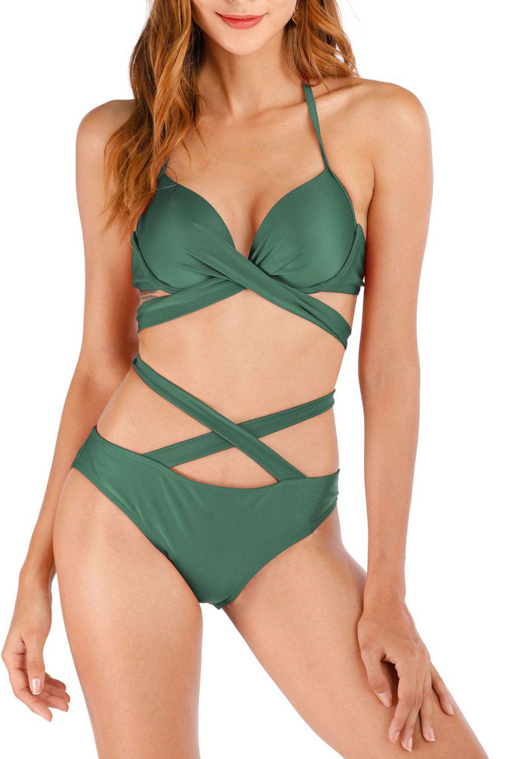 Women Solid Colored Strap Neck Easy Elegant Beach Summer ZBSWimwear