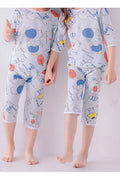 Kids Girls Elephant Printed Cute Elastic Waist Half Sleeve Sleepwear Set