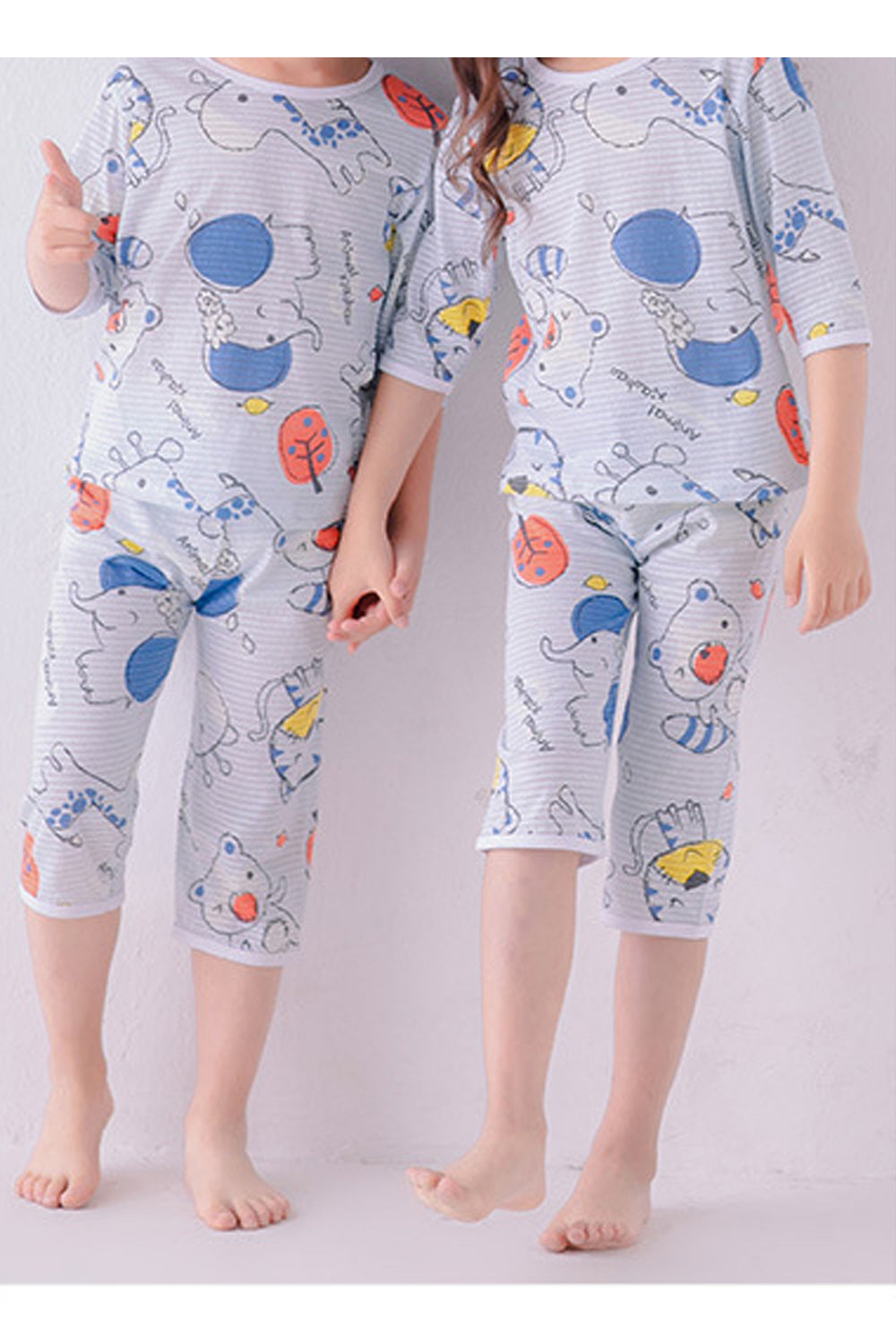 Kids Girls Elephant Printed Cute Elastic Waist Half Sleeve Sleepwear Set