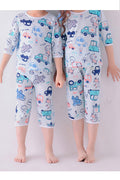 Kids Girls Night Magnificent Car Printed Round Neck Shirt Sleepwear Set