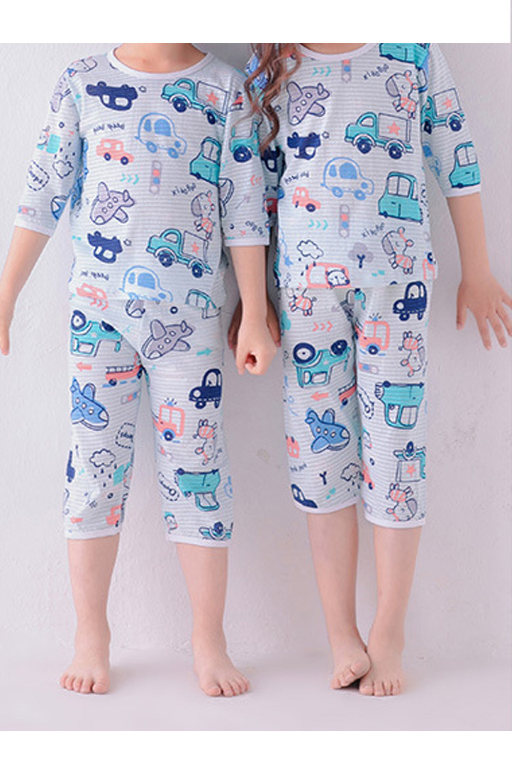 Kids Girls Night Magnificent Car Printed Round Neck Shirt Sleepwear Set