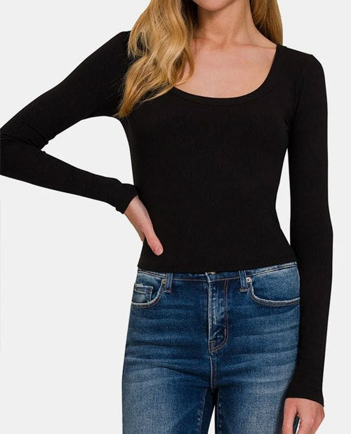 Women's Zenana Scoop Neck Long Sleeve T-Shirt