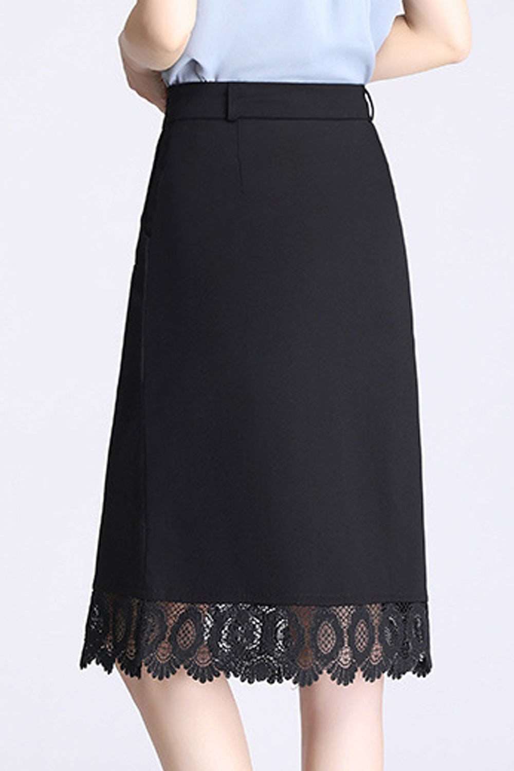 Women Mid Length Lace Hem Beautiful High Waist Trendy Skirt