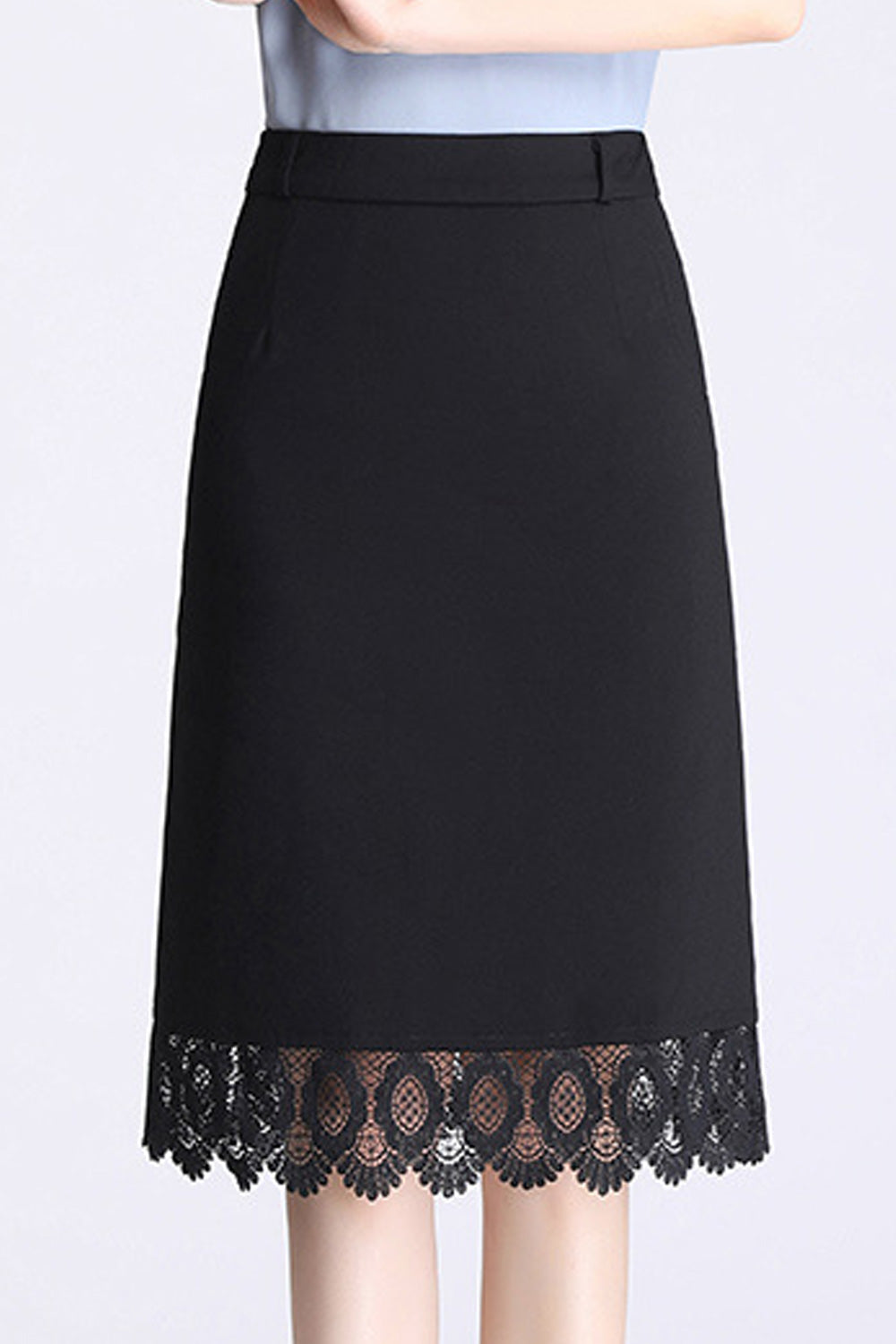 Women Mid Length Lace Hem Beautiful High Waist Trendy Skirt