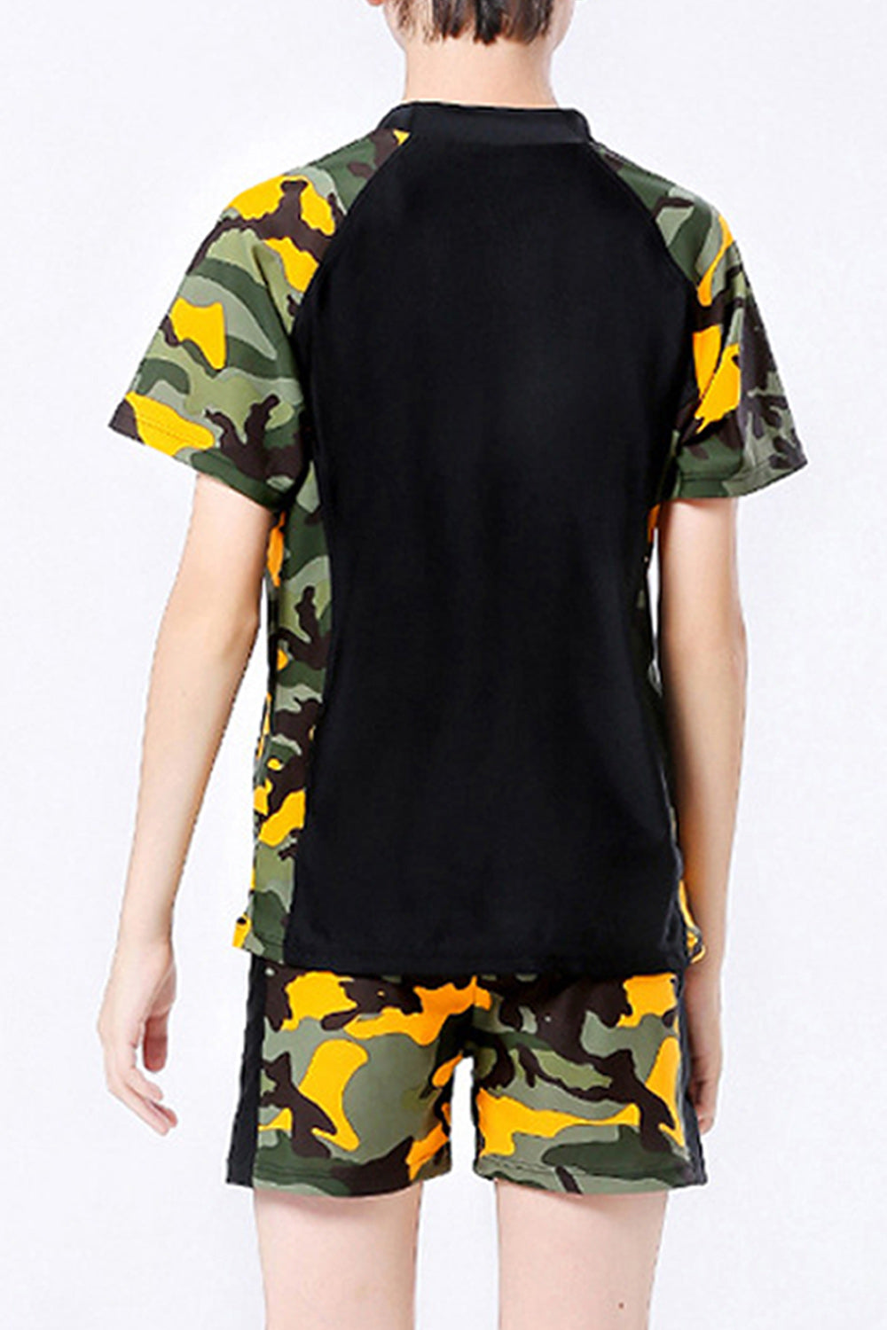 Kids Boys Two Piece Short Sleeve Camouflage Pattern Elastic Waist Swimwear Set