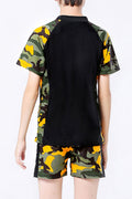Kids Boys Two Piece Short Sleeve Camouflage Pattern Elastic Waist Swimwear Set
