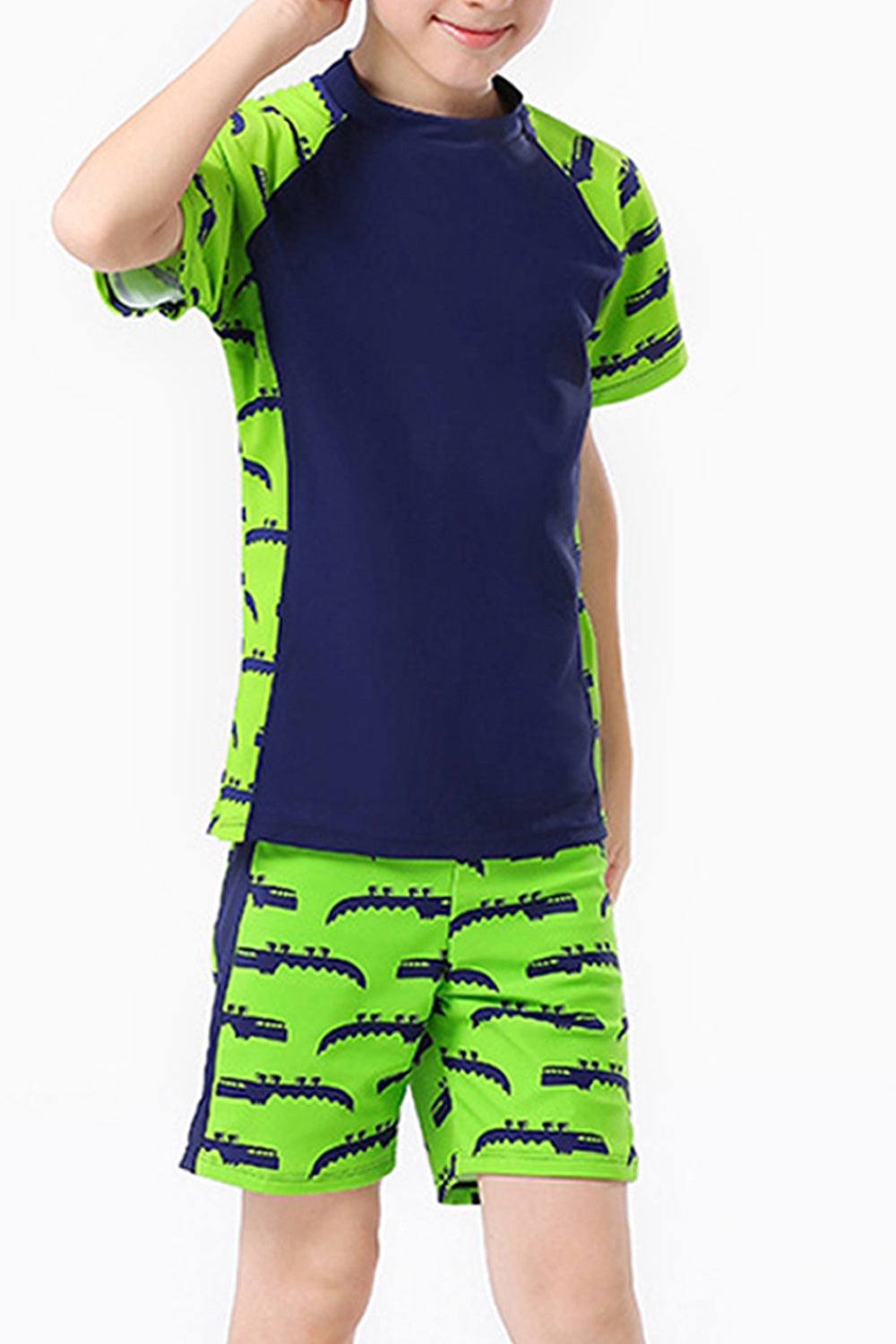 Kids Boys Two Piece Short Sleeve Camouflage Pattern Elastic Waist Swimwear Set