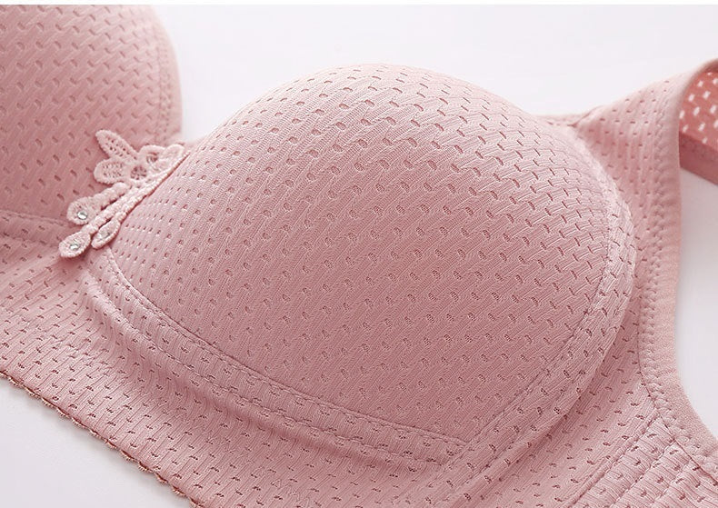 Women Plus Wirefree Supports Lace Trim Push Up Bralette Fixed Strap Brassiere Bra