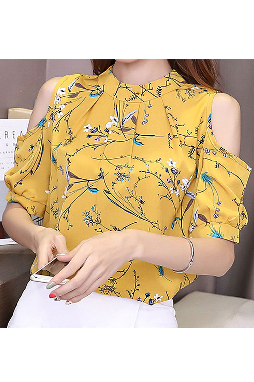 Women Fashion Stand Collar Printed Fashionable Shirt