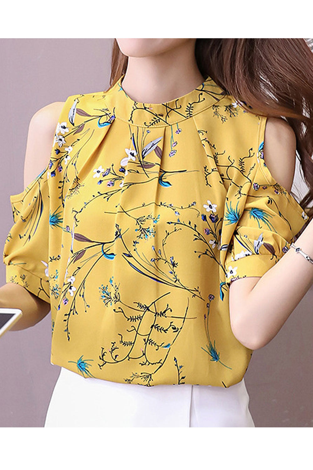 Women Fashion Stand Collar Printed Fashionable Shirt