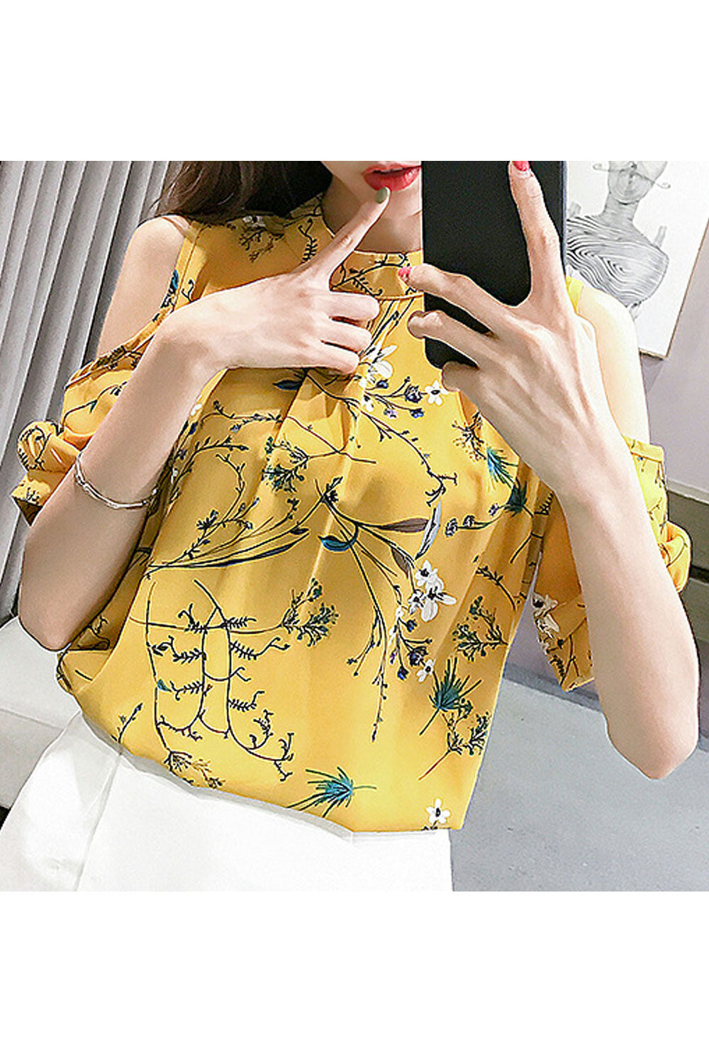 Women Fashion Stand Collar Printed Fashionable Shirt