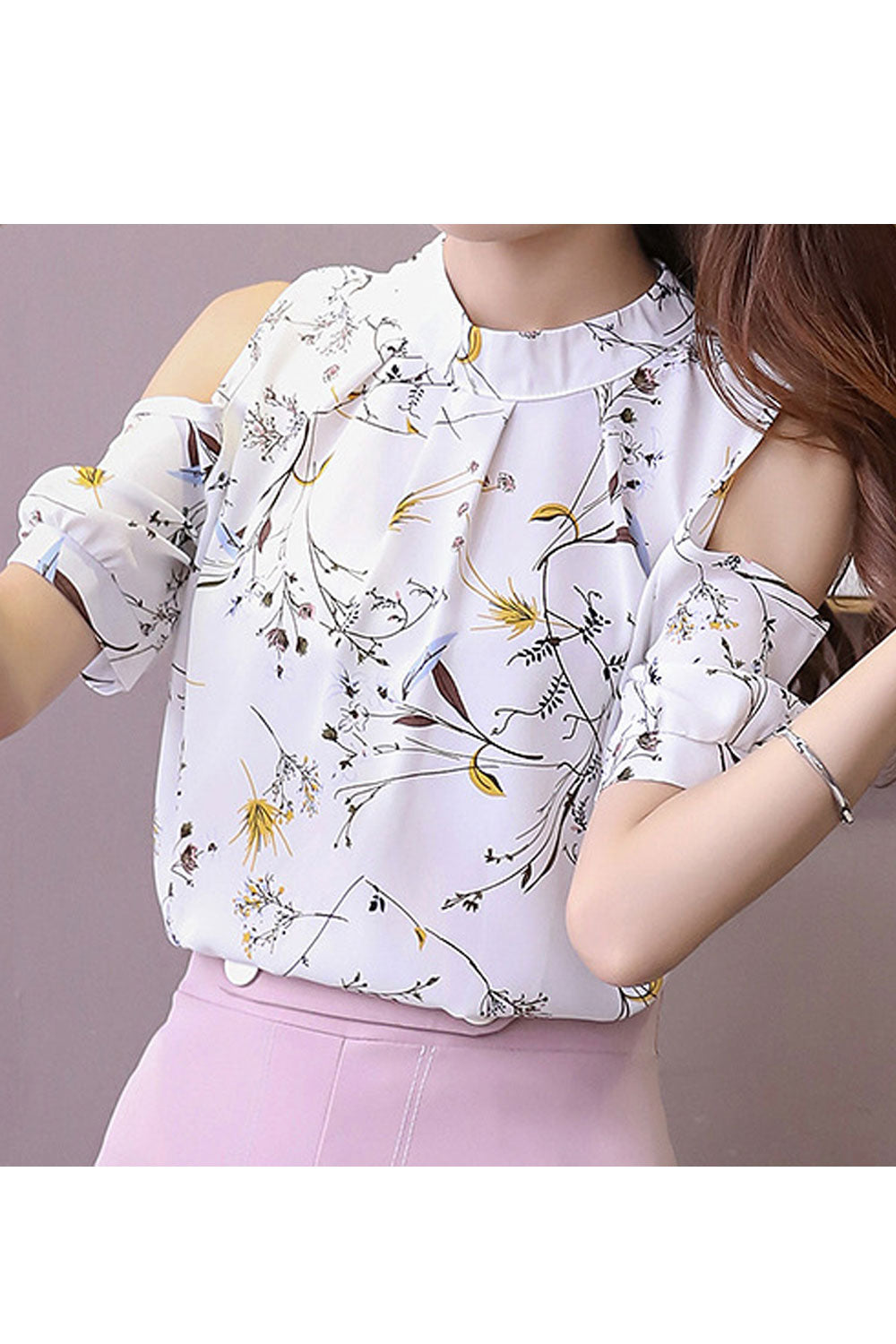 Women Fashion Stand Collar Printed Fashionable Shirt