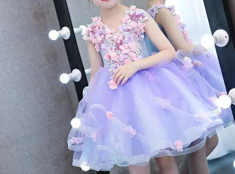 Kids Girls Knitted Long Sleeve V-Neck Superb Solid Colored Mid Length Buttons Decorated Cute Winter Dress