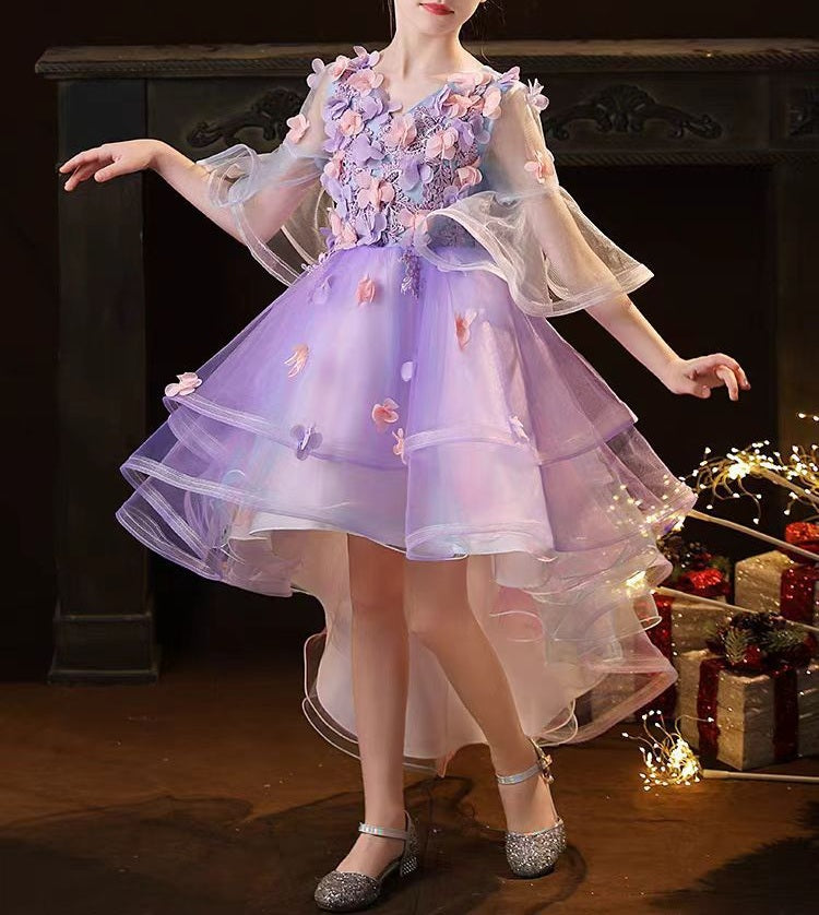 Girls' Faux Fur Floral Dress (2)