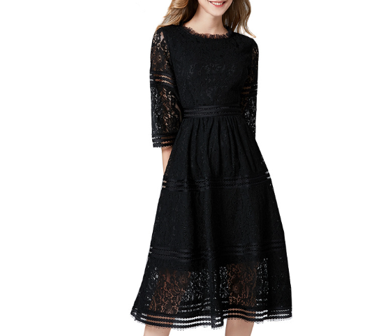 Women's Long Lace Dress – Elegant Simplicity for Spring & Autumn