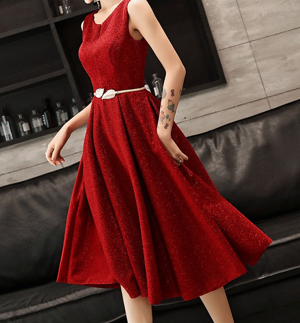 Absolutely! Here's a full, stylish, and flattering product description for a women’s slim short evening dress