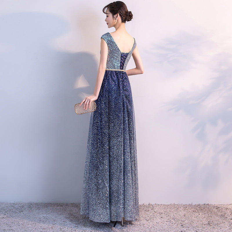 Absolutely! Here’s a dreamy and elegant full description for a long starry dress — perfect for evening wear, proms, galas, or fa