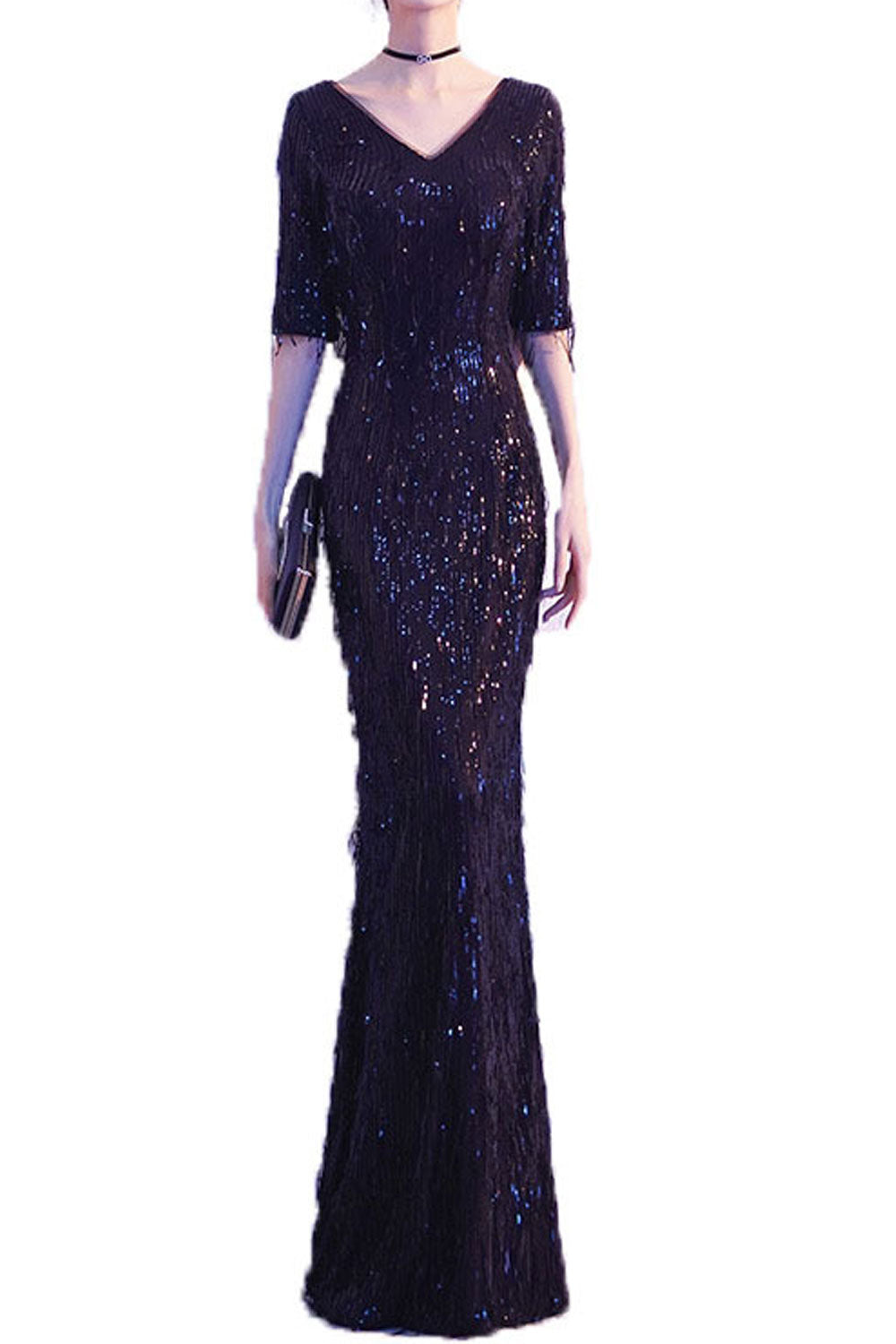 Absolutely! Here's a full, elegant product description for a women’s V-neck evening long banquet dress, ideal for formal dinner