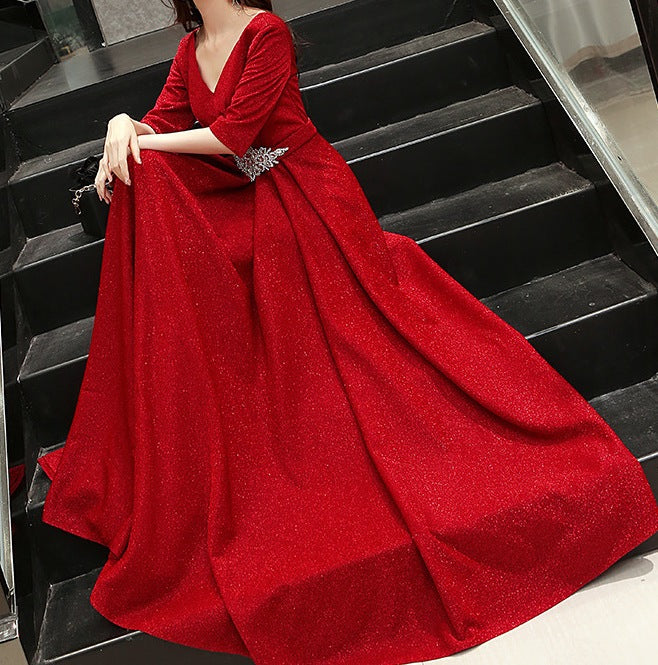 Of course! Here's a full, elegant description for a women's slim long dress